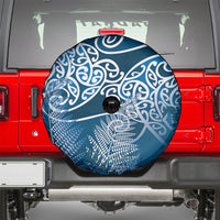 Aotearoa Maori Koru Curves Spare Tire Cover Silver Ferns - Navy Blue