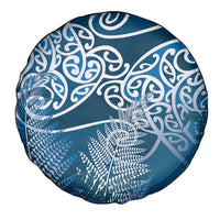 Aotearoa Maori Koru Curves Spare Tire Cover Silver Ferns - Navy Blue
