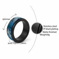Aotearoa Maori Koru Curves Spinner Ring Silver Ferns - Navy Blue