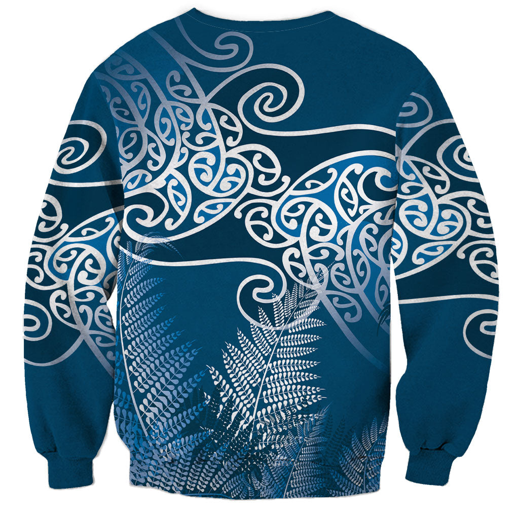 Aotearoa Maori Koru Curves Sweatshirt Silver Ferns - Navy Blue