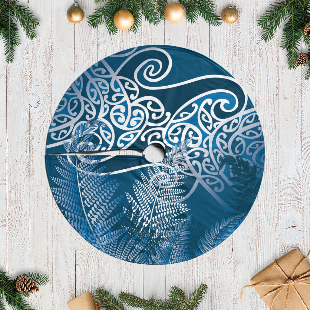 Aotearoa Maori Koru Curves Tree Skirt Silver Ferns - Navy Blue LT7 Casual Navy Blue - Polynesian Pride