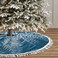 Aotearoa Maori Koru Curves Tree Skirt Silver Ferns - Navy Blue LT7 - Polynesian Pride