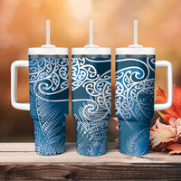 Aotearoa Maori Koru Curves Tumbler With Handle Silver Ferns - Navy Blue