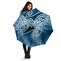 Aotearoa Maori Koru Curves Umbrella Silver Ferns - Navy Blue