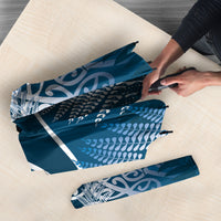 Aotearoa Maori Koru Curves Umbrella Silver Ferns - Navy Blue