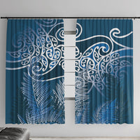 Aotearoa Maori Koru Curves Window Curtain Silver Ferns - Navy Blue LT7 With Hooks Navy Blue - Polynesian Pride