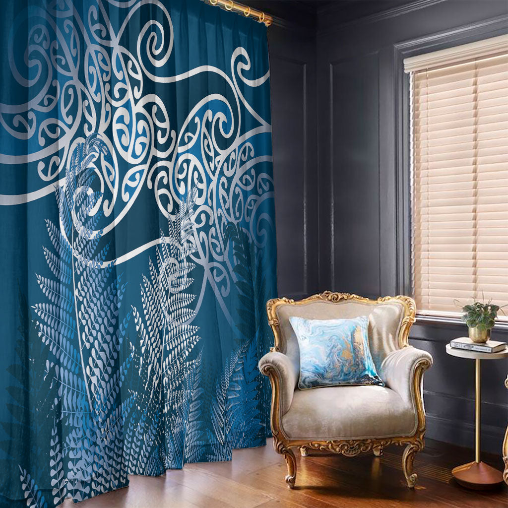 Aotearoa Maori Koru Curves Window Curtain Silver Ferns - Navy Blue LT7 - Polynesian Pride