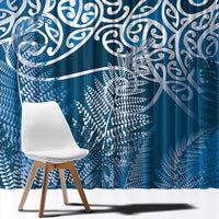 Aotearoa Maori Koru Curves Window Curtain Silver Ferns - Navy Blue LT7 - Polynesian Pride