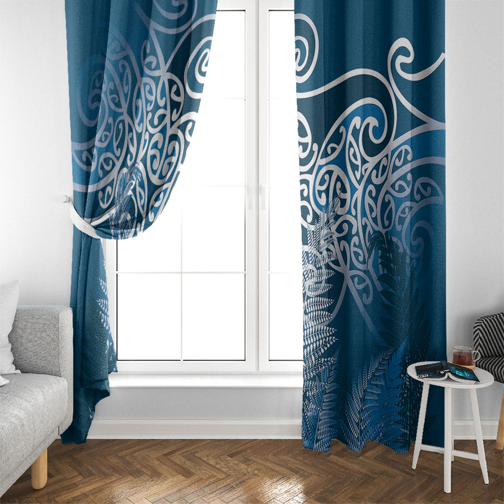 Aotearoa Maori Koru Curves Window Curtain Silver Ferns - Navy Blue LT7 - Polynesian Pride