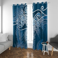 Aotearoa Maori Koru Curves Window Curtain Silver Ferns - Navy Blue LT7 With Grommets Navy Blue - Polynesian Pride