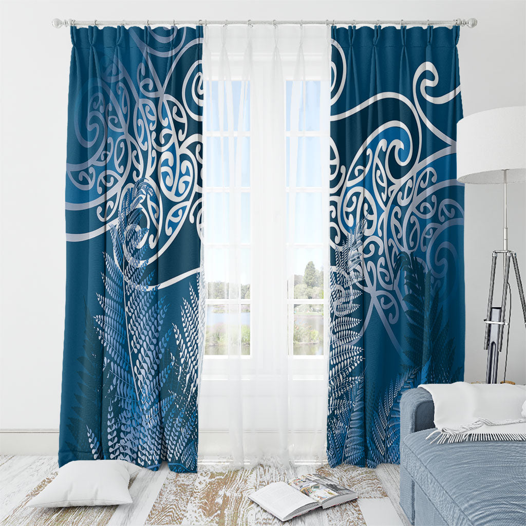 Aotearoa Maori Koru Curves Window Curtain Silver Ferns - Navy Blue LT7 - Polynesian Pride