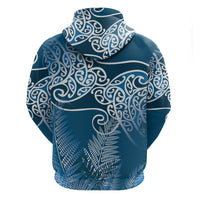 Aotearoa Maori Koru Curves Zip Hoodie Silver Ferns - Navy Blue