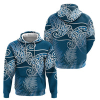 Aotearoa Maori Koru Curves Zip Hoodie Silver Ferns - Navy Blue