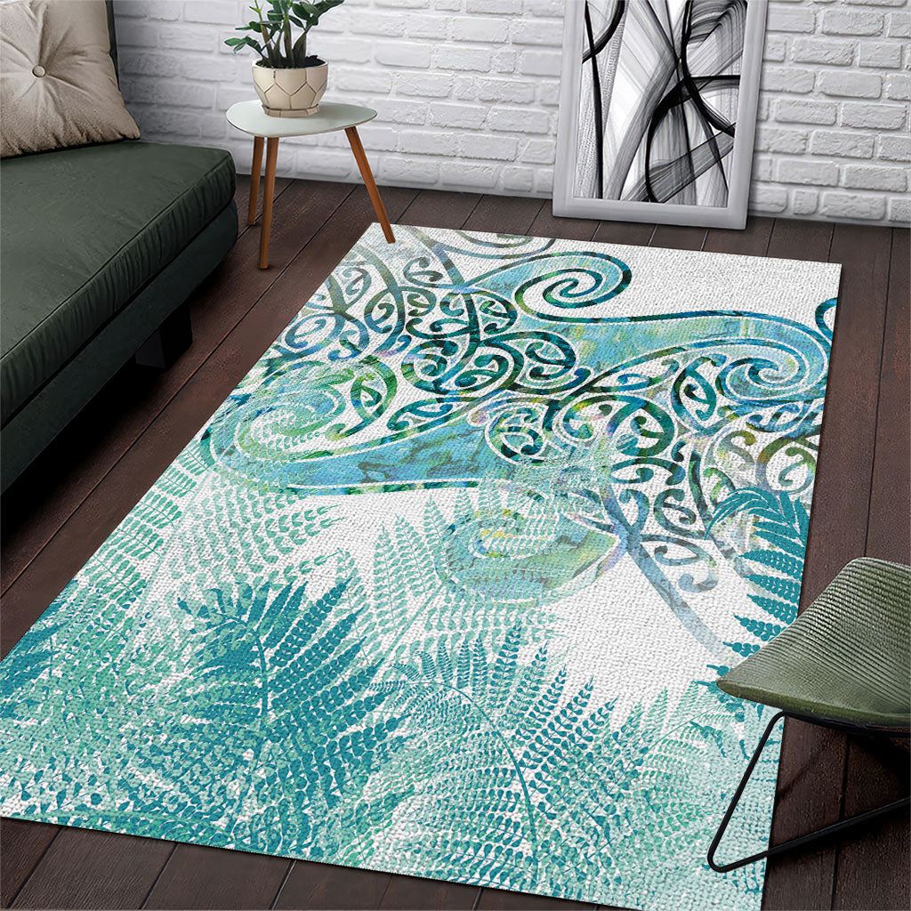Aotearoa Maori Koru Curves Area Rug Mossy Paua Shell