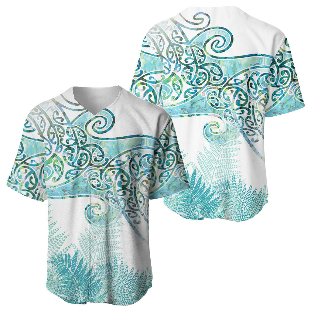 Aotearoa Maori Koru Curves Baseball Jersey Mossy Paua Shell