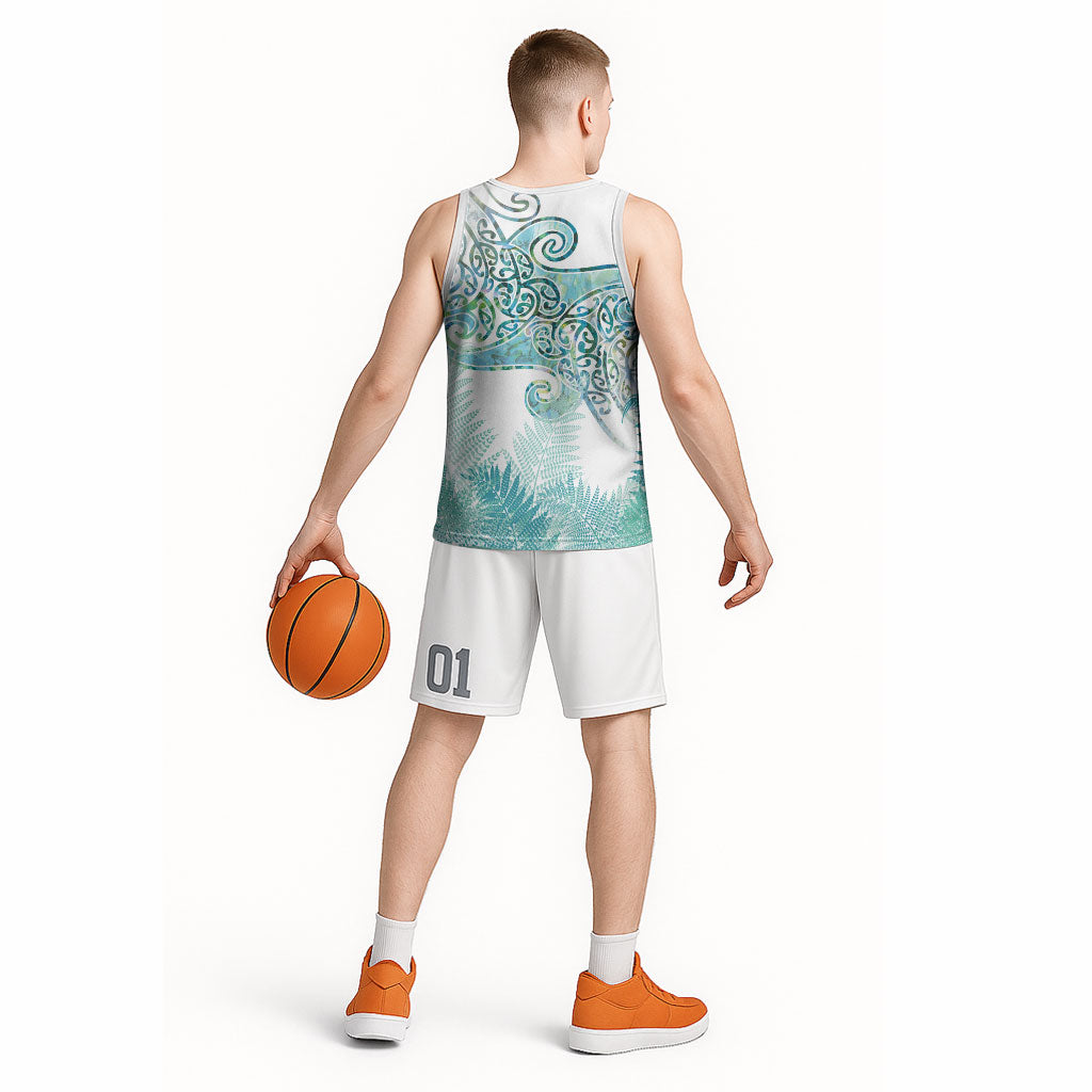 Aotearoa Maori Koru Curves Basketball Jersey Mossy Paua Shell LT7 - Polynesian Pride