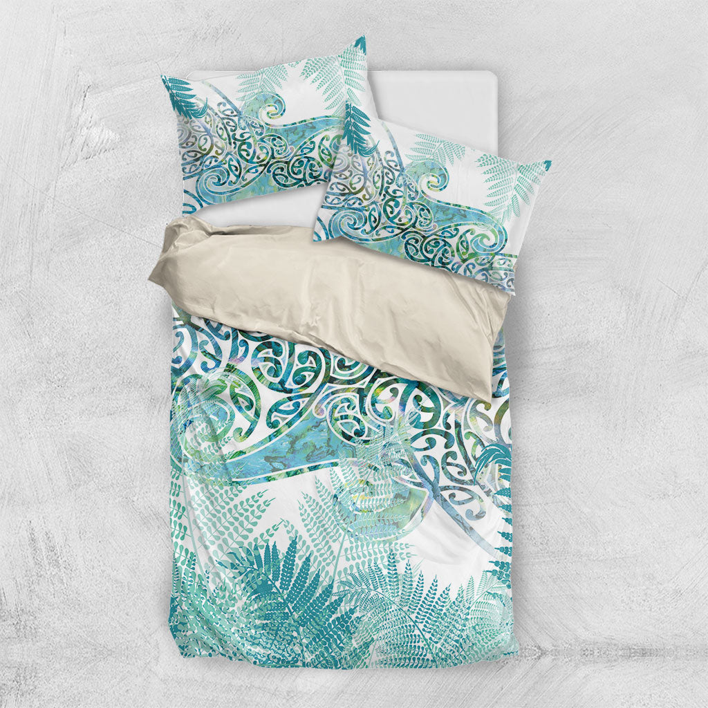 Aotearoa Maori Koru Curves Bedding Set Mossy Paua Shell