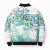 Aotearoa Maori Koru Curves Bomber Puffer Jacket Mossy Paua Shell