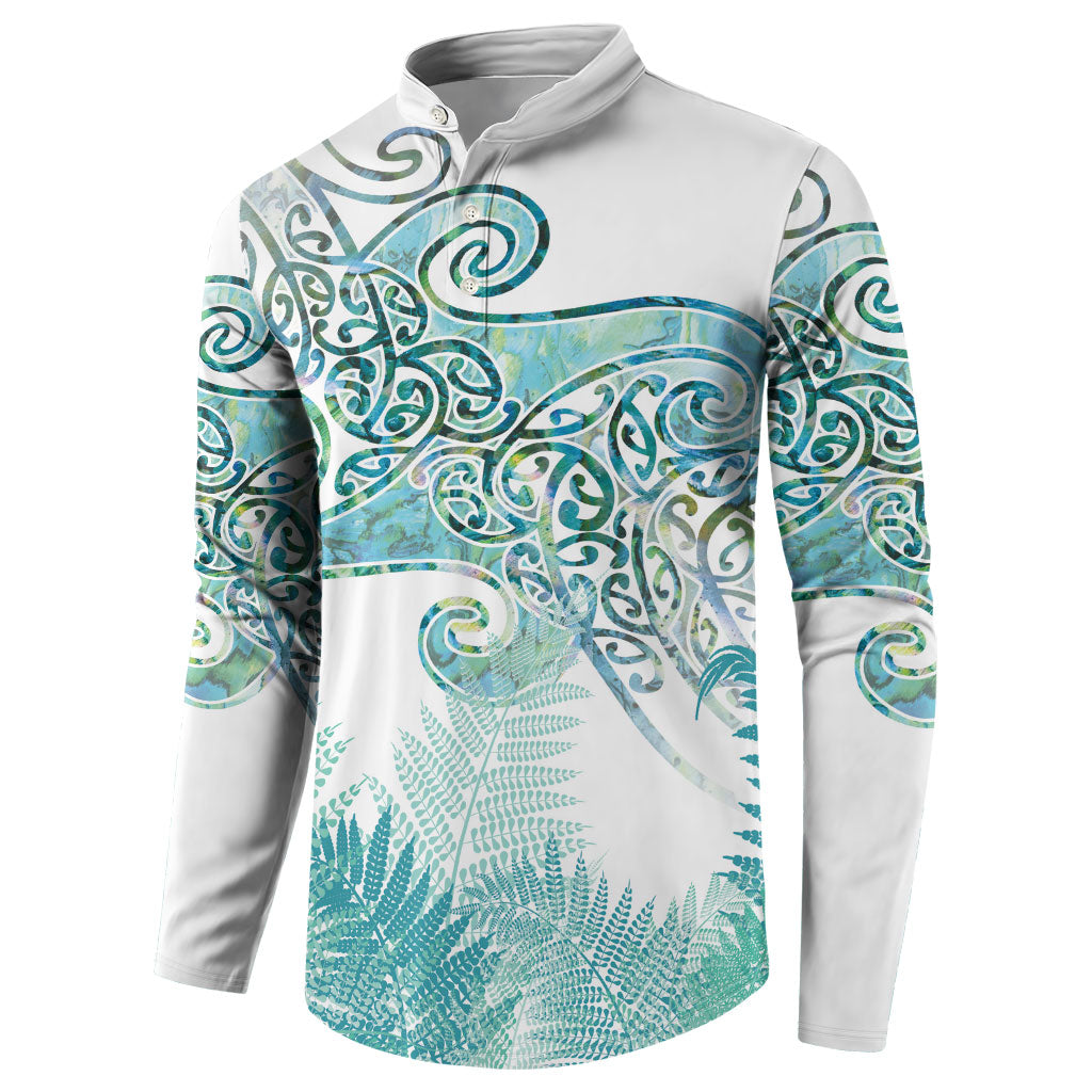Aotearoa Maori Koru Curves Button Sweatshirt Mossy Paua Shell