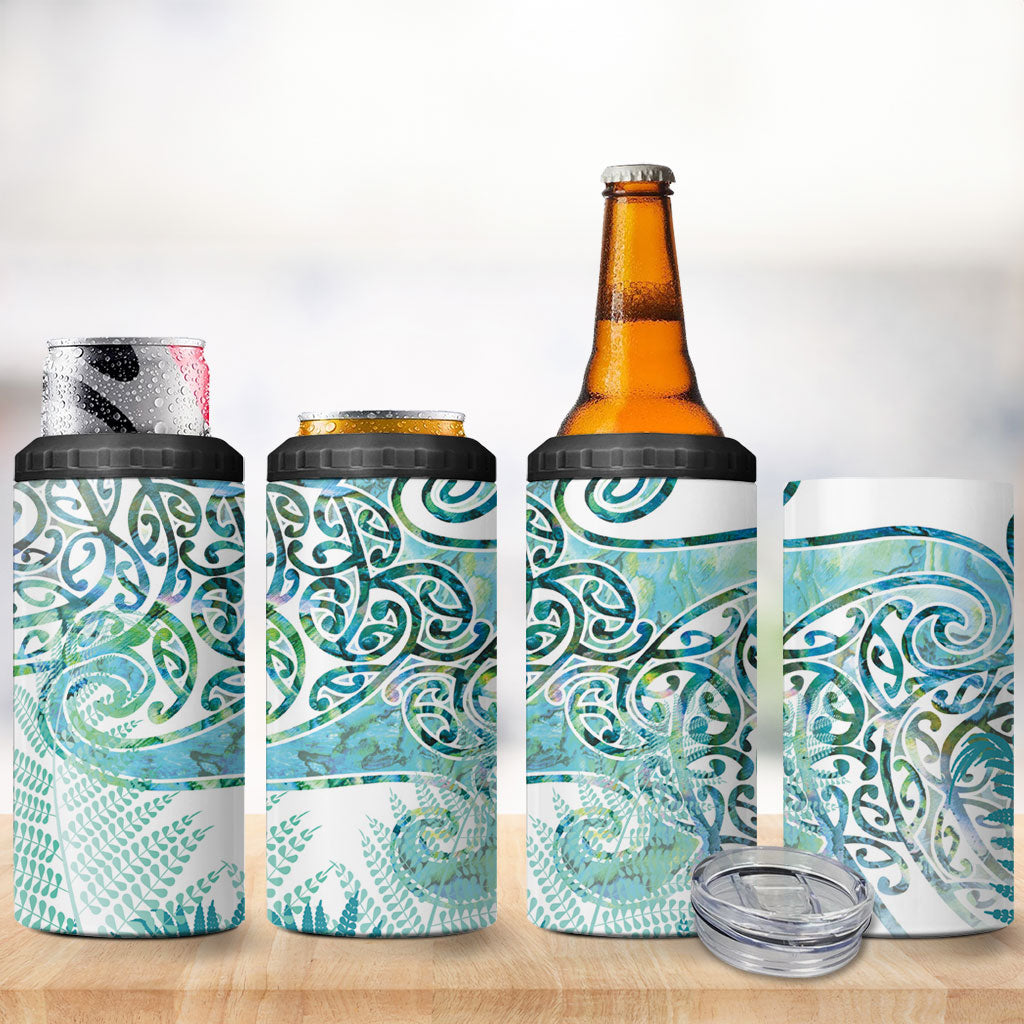 Aotearoa Maori Koru Curves 4 in 1 Can Cooler Tumbler Mossy Paua Shell