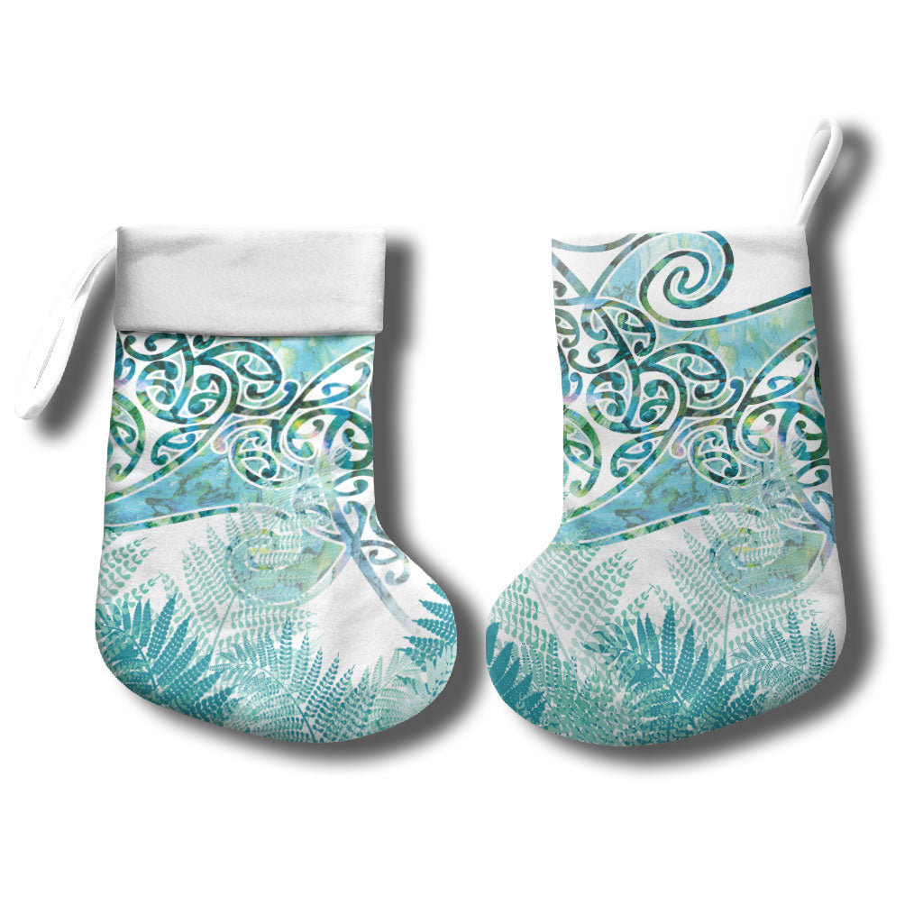 Aotearoa Maori Koru Curves Christmas Stocking Mossy Paua Shell LT7 - Polynesian Pride