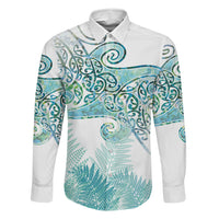Aotearoa Maori Koru Curves Family Matching Off The Shoulder Long Sleeve Dress and Hawaiian Shirt Mossy Paua Shell LT7 Dad's Shirt - Long Sleeve Green - Polynesian Pride