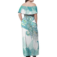 Aotearoa Maori Koru Curves Family Matching Off Shoulder Maxi Dress and Hawaiian Shirt Mossy Paua Shell LT7 - Polynesian Pride
