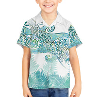 Aotearoa Maori Koru Curves Family Matching Off Shoulder Short Dress and Hawaiian Shirt Mossy Paua Shell LT7 Son's Shirt Green - Polynesian Pride
