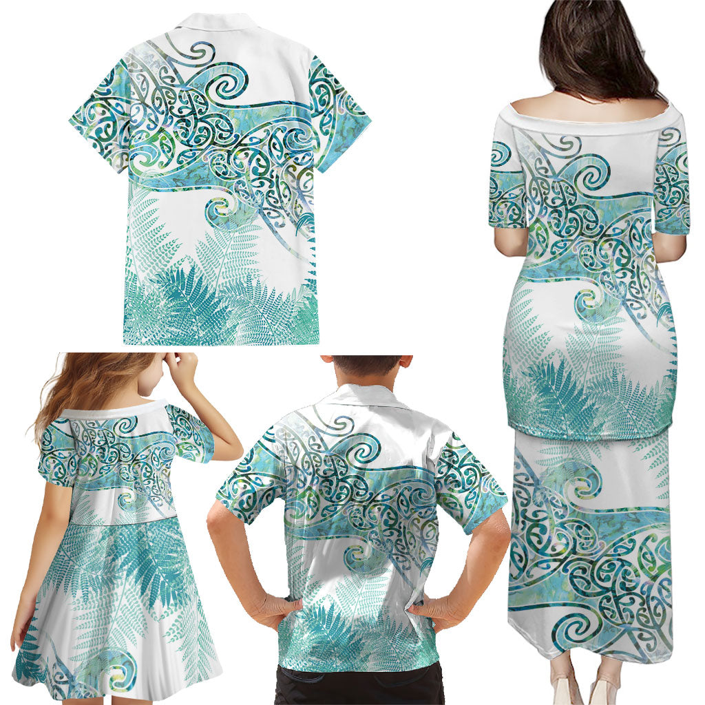 Aotearoa Maori Koru Curves Family Matching Puletasi and Hawaiian Shirt Mossy Paua Shell LT7 - Polynesian Pride