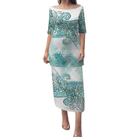 Aotearoa Maori Koru Curves Family Matching Puletasi and Hawaiian Shirt Mossy Paua Shell LT7 Mom's Dress Green - Polynesian Pride