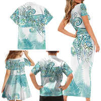 Aotearoa Maori Koru Curves Family Matching Short Sleeve Bodycon Dress and Hawaiian Shirt Mossy Paua Shell LT7 - Polynesian Pride