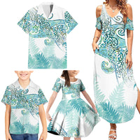 Aotearoa Maori Koru Curves Family Matching Summer Maxi Dress and Hawaiian Shirt Mossy Paua Shell LT7 - Polynesian Pride