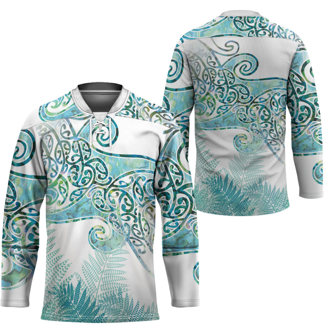 Aotearoa Maori Koru Curves Hockey Jersey Mossy Paua Shell LT7 - Polynesian Pride