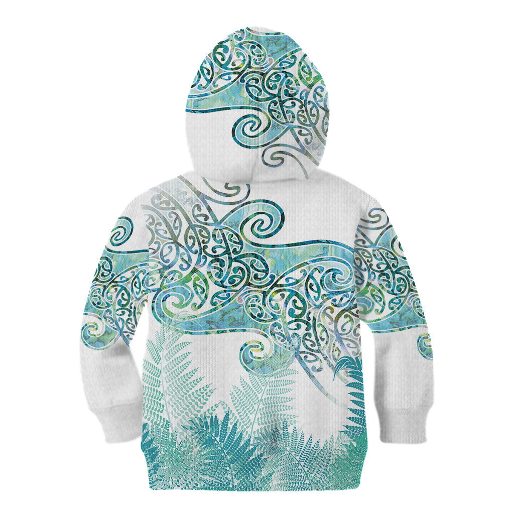 Aotearoa Maori Koru Curves Kid Hoodie Mossy Paua Shell LT7 - Polynesian Pride