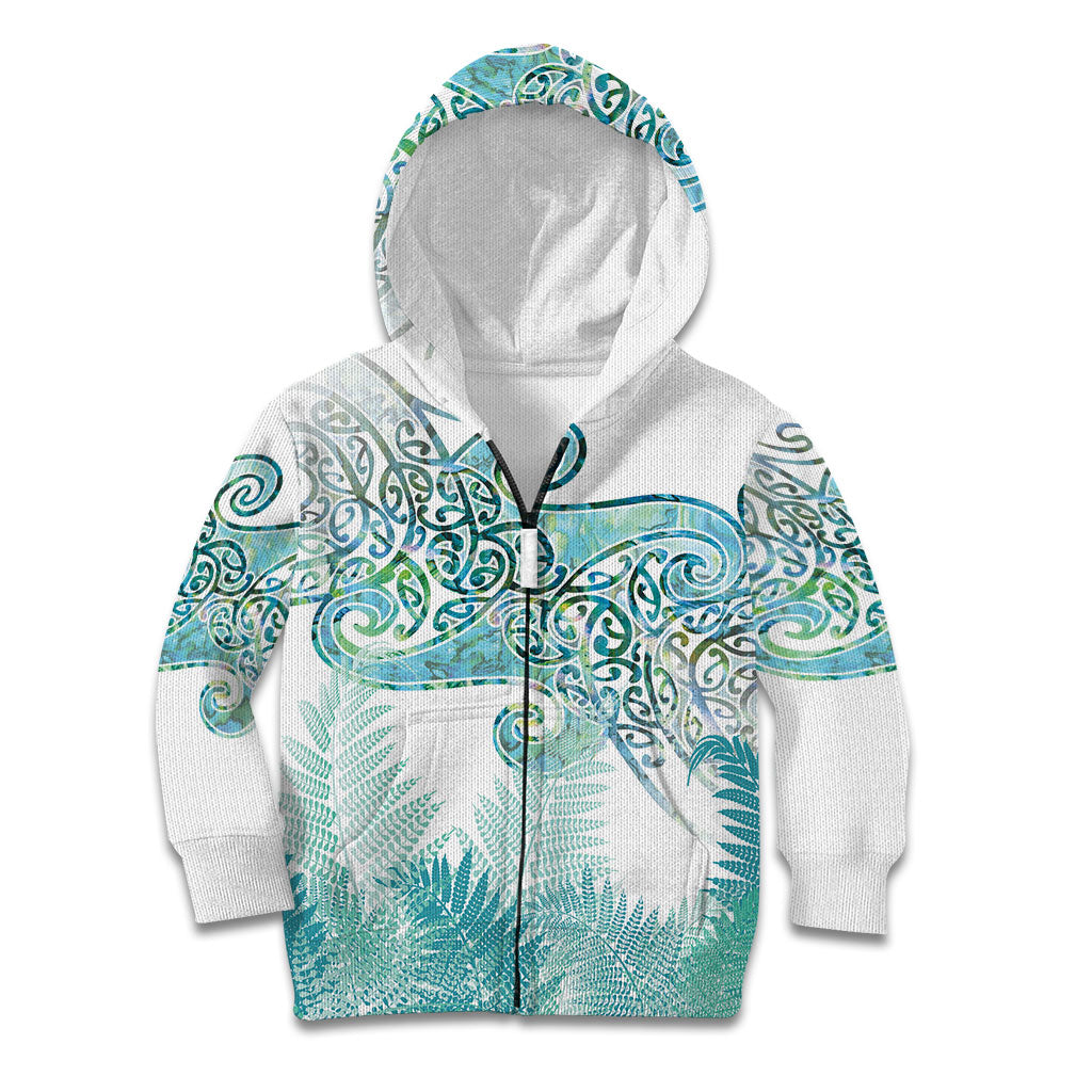 Aotearoa Maori Koru Curves Kid Hoodie Mossy Paua Shell LT7 Zip Hoodie Green - Polynesian Pride