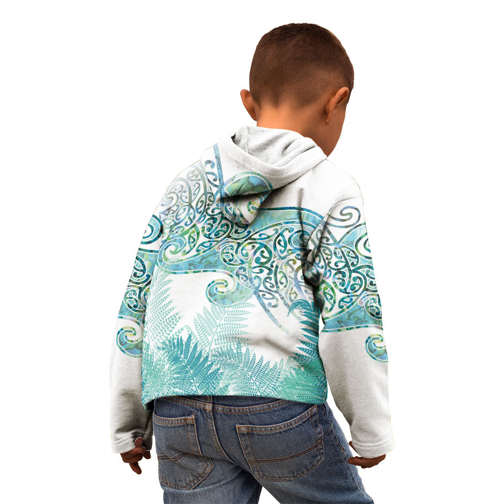 Aotearoa Maori Koru Curves Kid Hoodie Mossy Paua Shell LT7 - Polynesian Pride