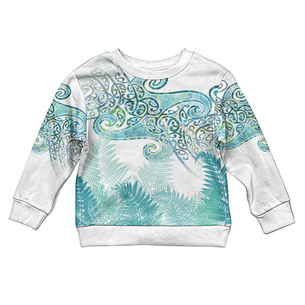 Aotearoa Maori Koru Curves Kid Ugly Christmas Sweater Mossy Paua Shell LT7 Kid Green - Polynesian Pride