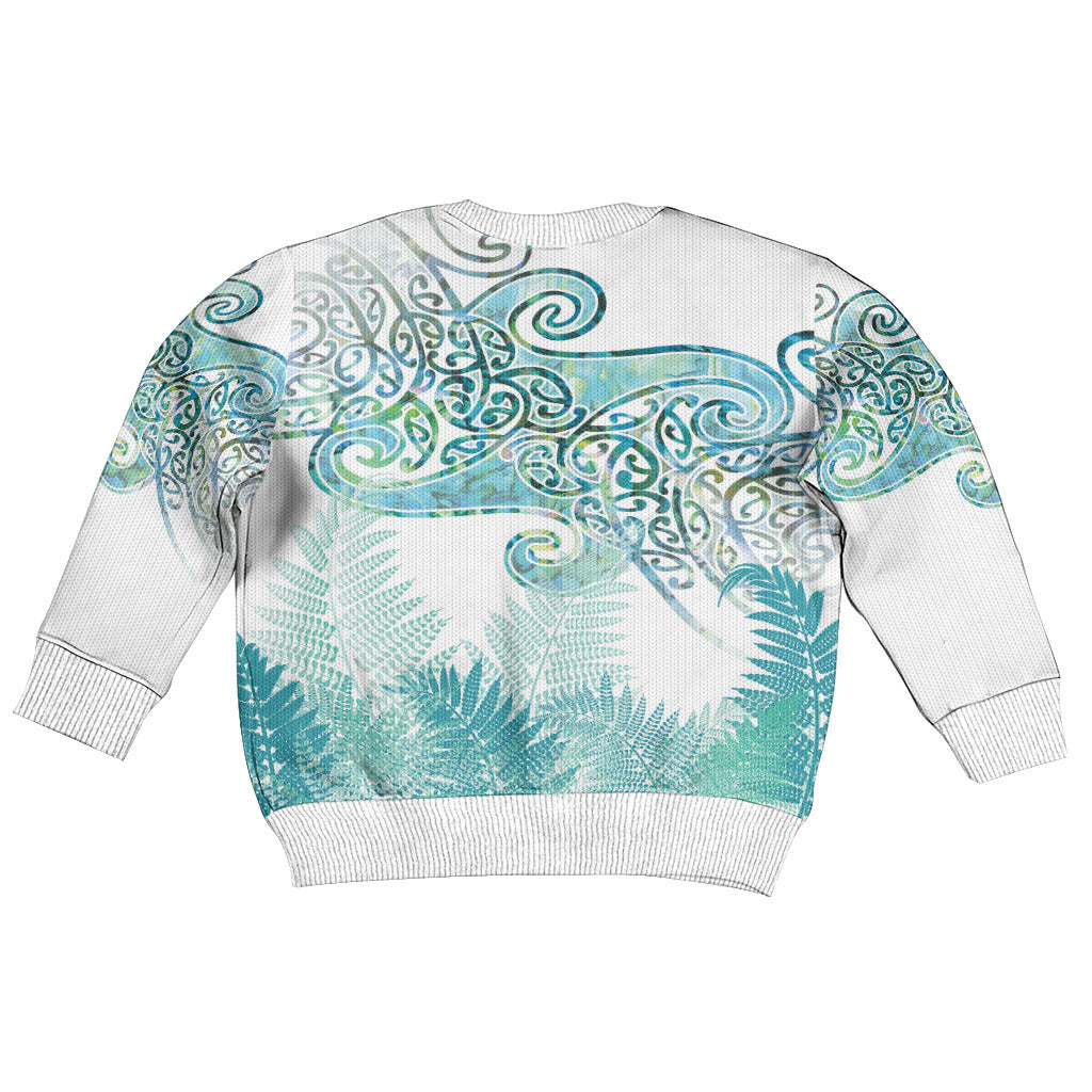 Aotearoa Maori Koru Curves Kid Ugly Christmas Sweater Mossy Paua Shell LT7 - Polynesian Pride