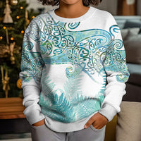 Aotearoa Maori Koru Curves Kid Ugly Christmas Sweater Mossy Paua Shell LT7 - Polynesian Pride