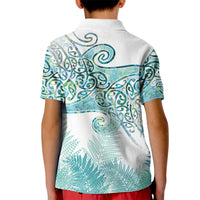 Aotearoa Maori Koru Curves Kid Polo Shirt Mossy Paua Shell