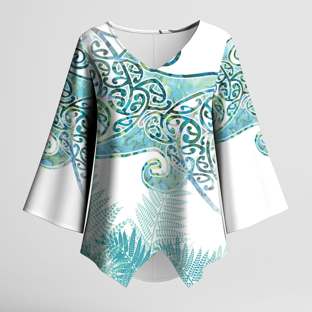 Aotearoa Maori Koru Curves Kimono Sleeve Blouse Mossy Paua Shell LT7 Female Green - Polynesian Pride