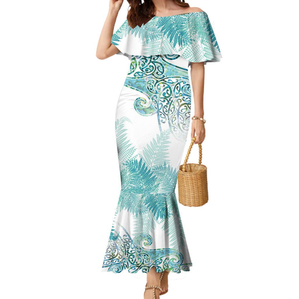 Aotearoa Maori Koru Curves Mermaid Dress Mossy Paua Shell LT7 Women Green - Polynesian Pride