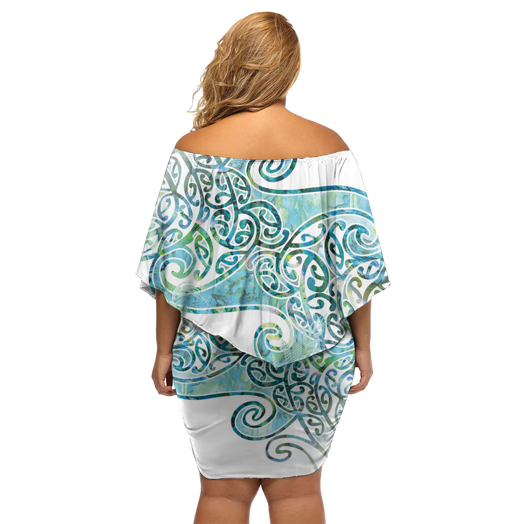 Aotearoa Maori Koru Curves Off Shoulder Short Dress Mossy Paua Shell LT7 - Polynesian Pride