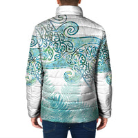 Aotearoa Maori Koru Curves Padded Jacket Mossy Paua Shell