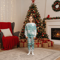 Aotearoa Maori Koru Curves Christmas Pajama Set Mossy Paua Shell LT7 Kid Green - Polynesian Pride