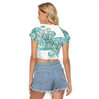 Aotearoa Maori Koru Curves Raglan Cropped T Shirt Mossy Paua Shell LT7 - Polynesian Pride
