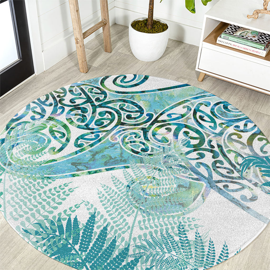 Aotearoa Maori Koru Curves Round Carpet Mossy Paua Shell
