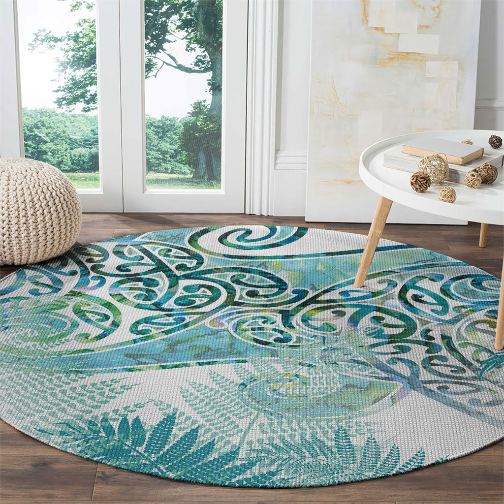 Aotearoa Maori Koru Curves Round Carpet Mossy Paua Shell