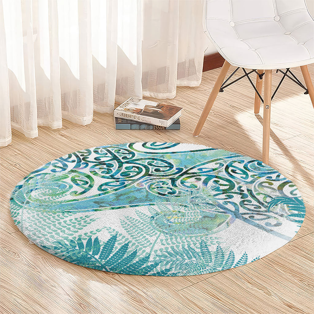 Aotearoa Maori Koru Curves Round Carpet Mossy Paua Shell