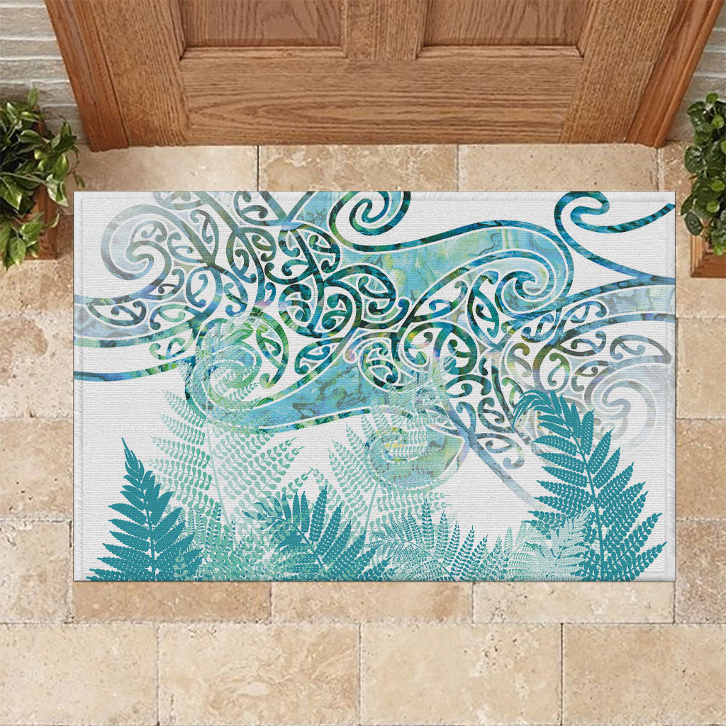 Aotearoa Maori Koru Curves Rubber Doormat Mossy Paua Shell